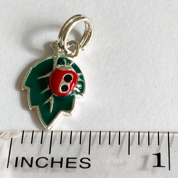Sterling Silver Ladybug Charm 925 Enamel Red Leaf European Bead Pendant Bracelet - Picture 6 of 8